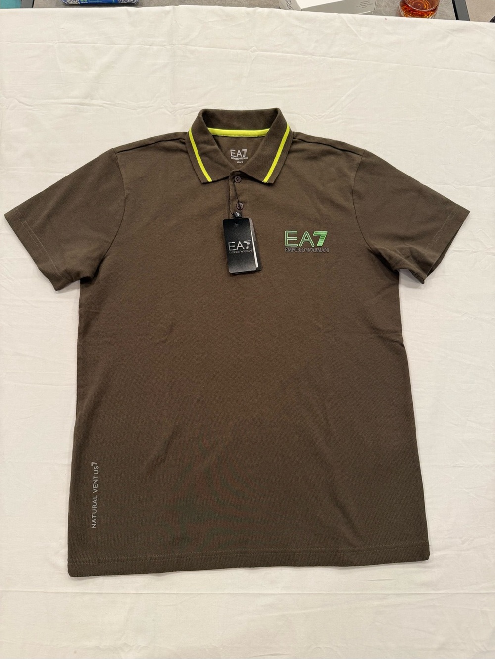 Emporio Armani EA7 Brown Polo with Neon Green Trim
